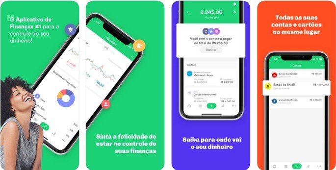 Imagens da Interface do Aplicativo Organizze, Demonstrando como Um Dos Aplicativos Para Auxiliar na Saúde Financeira